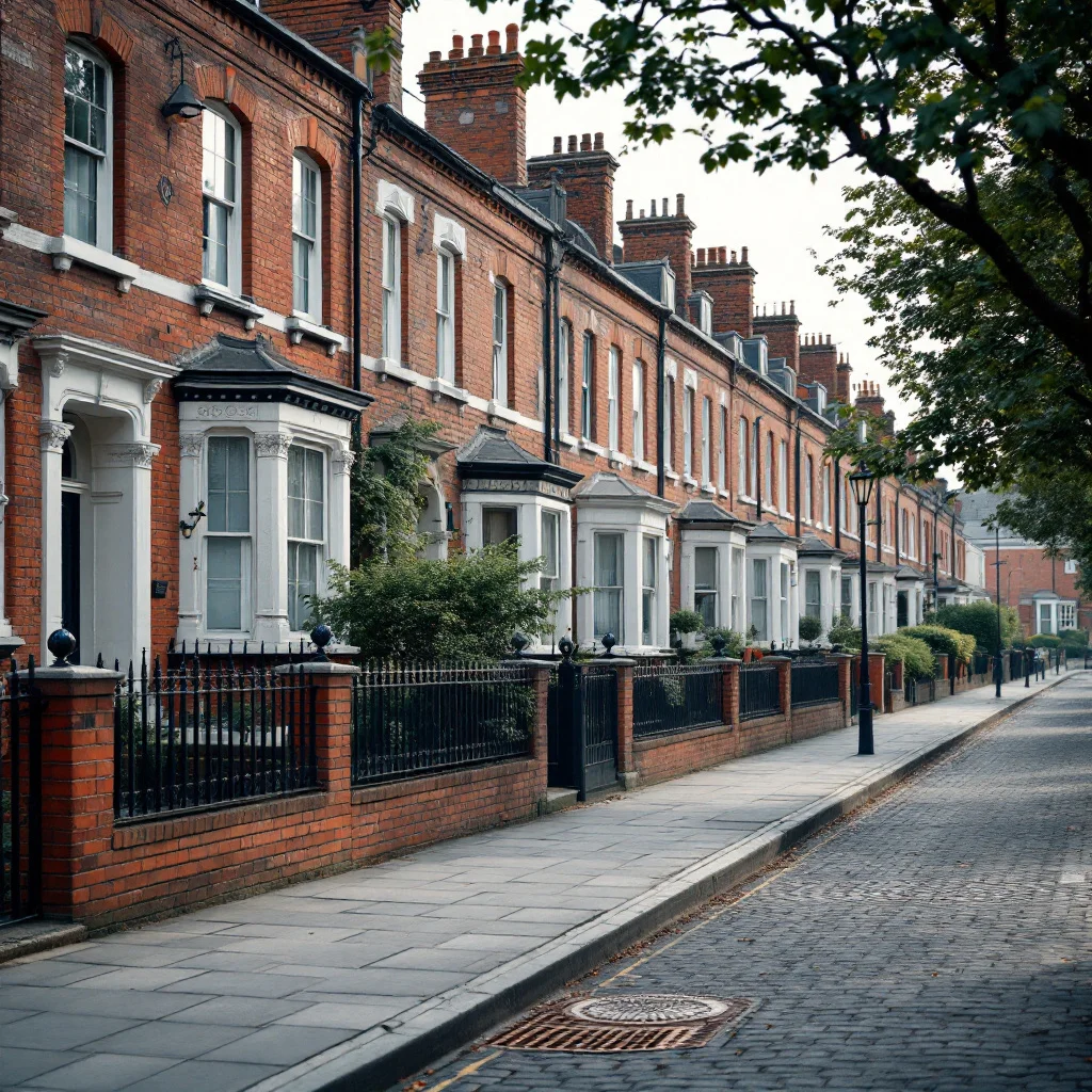 Red-brick Victorian terraced houses on a tree-lined Leeds street
